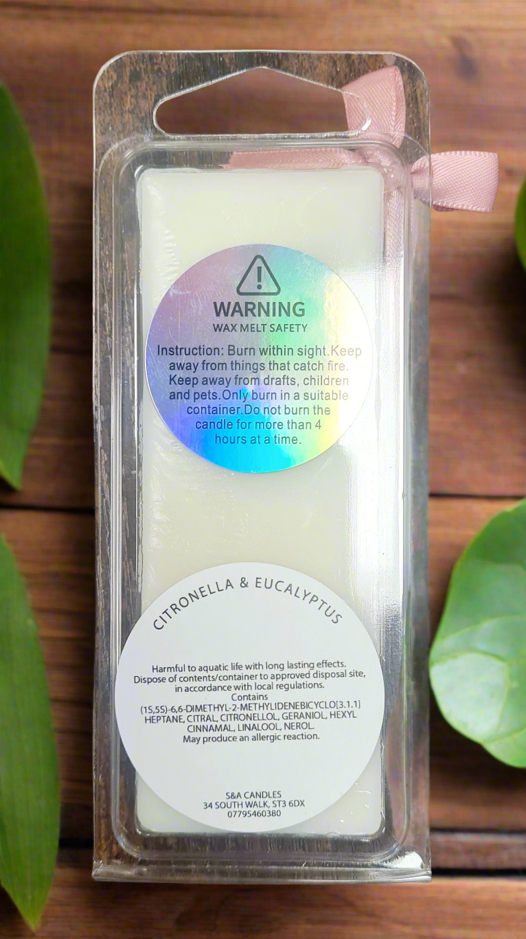 Handmade Citronella & Eucalyptus Wax Melt Snap Bars – Refreshing Citrus & Woody Scent