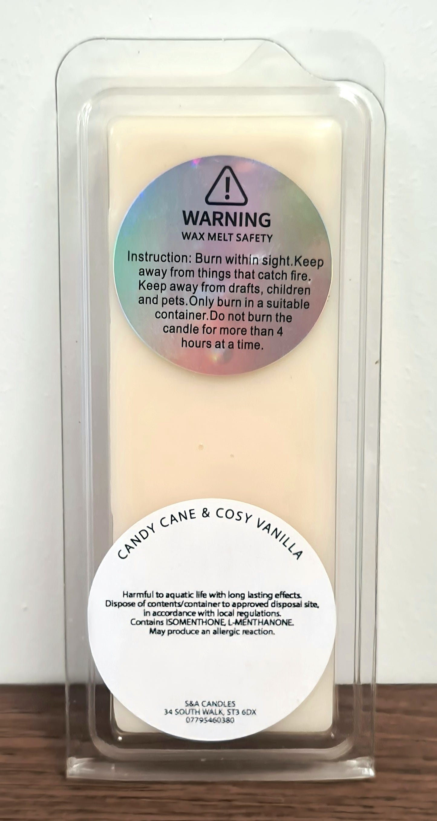 Candy Cane & Cozy Vanilla Wax Melt Snapbars – Festive Blend of Peppermint and Creamy Vanilla